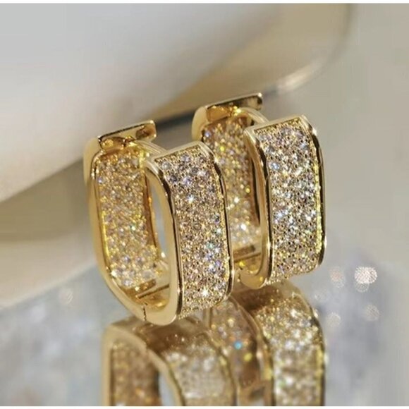 Pave CZ Hoop Earrings 18k Gold Plated Minimalist NWT - Picture 2 of 3